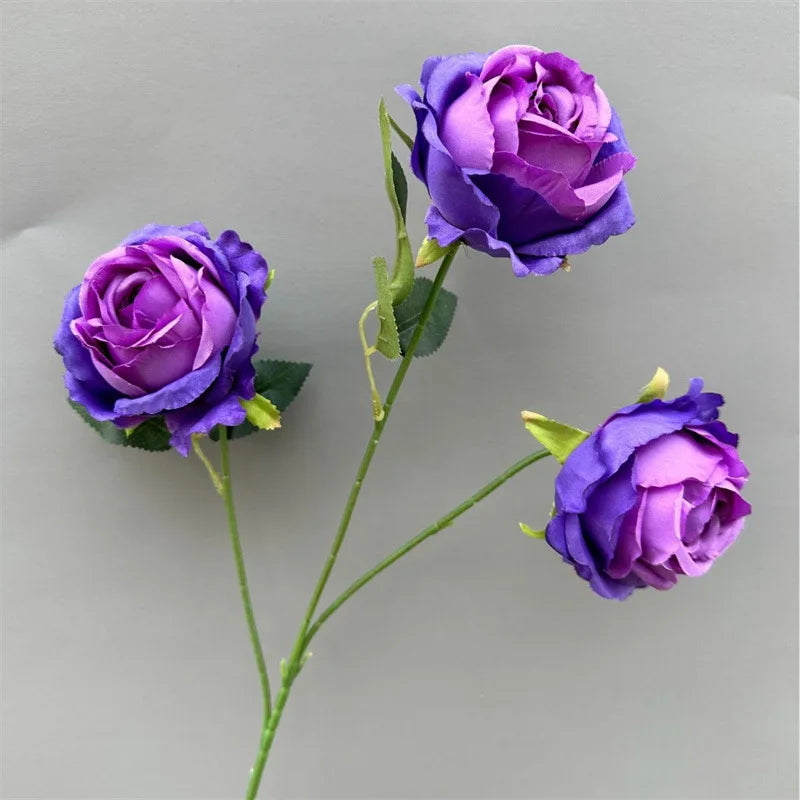 Artificial Silk Rose Branch – 3-Head Flower Stem 26" Tall Artificial Flower Branch Axl