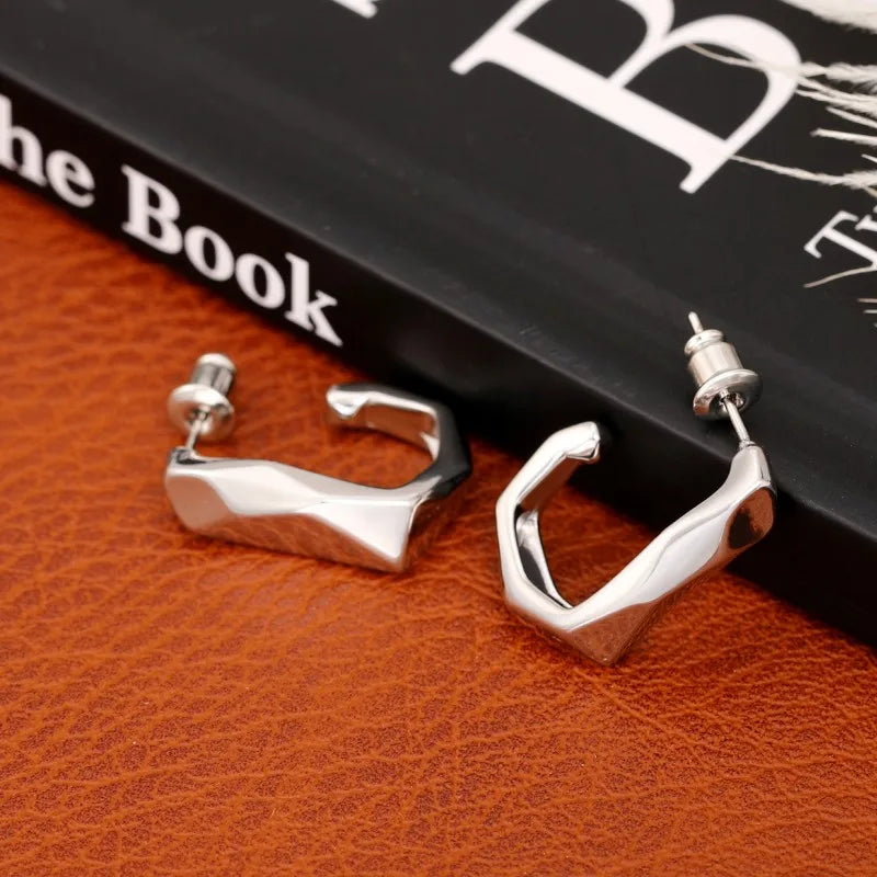 Huitan Silver Irregular Hoop Earrings – Geometric Fashion Jewelry Hoop Earrings Axl