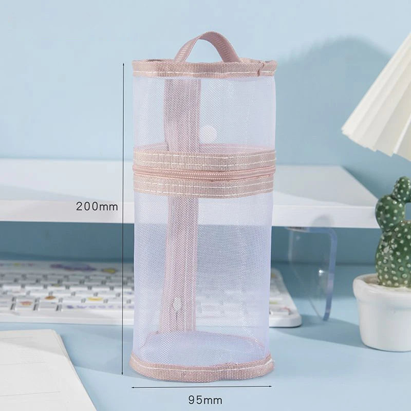 Mesh Makeup Brush Bag – Stand-Up Travel Brush Holder Case Makeup Brush Bag Axl Pink