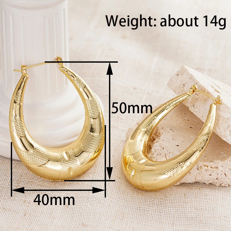 Huitan Large U-Shape Hoop Earrings – Bohemian Textured Metal Hoop Earrings Axl