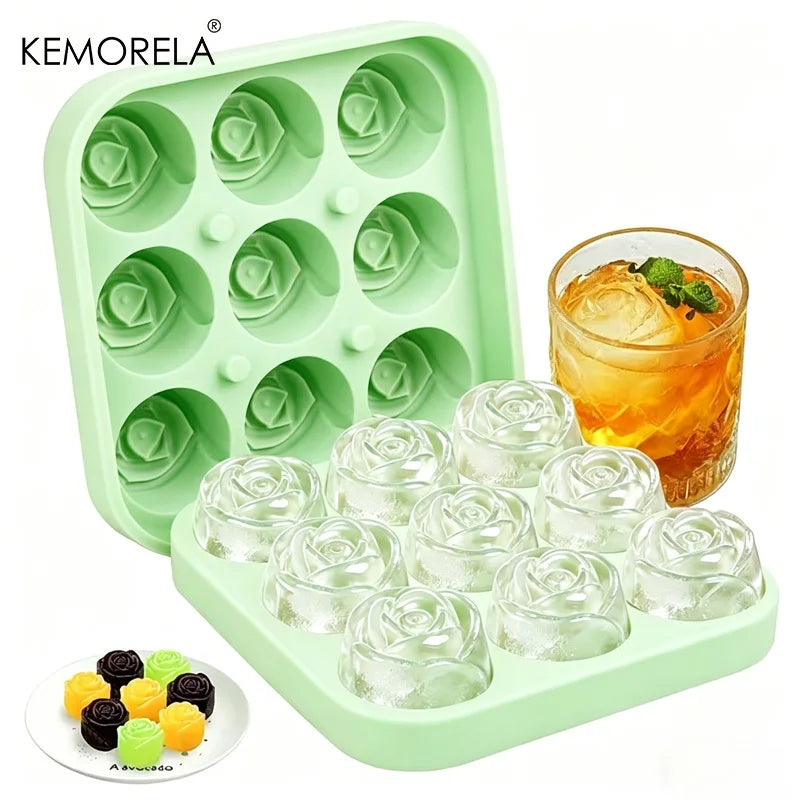 3D Rose Silicone Ice Cube Mold – 9-Grid Flower Tray | KEMORELA Silicone Ice Mold Axl Green