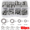 180-Pc Stainless Steel Flat Washer Assortment Kit M2–M10 Washer Assortment Kit Axl 180PCS