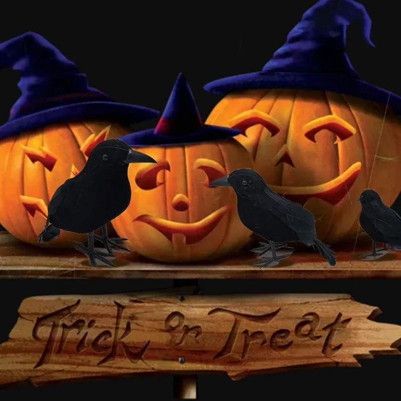 5-Pack Feathered Artificial Black Crows – Halloween Decor Halloween Crow Decor Axl