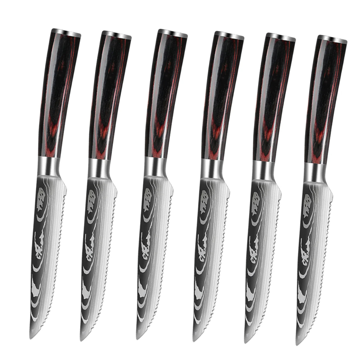 Damascus Steak Knife Set 2–8 Pc | Stainless & Wood Handle Steak Knife Set Axl 6pcs