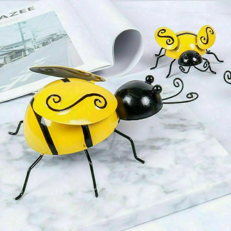 4-Piece Metal Bumble Bee Garden Wall Art Ornament Set Garden Wall Ornament Axl