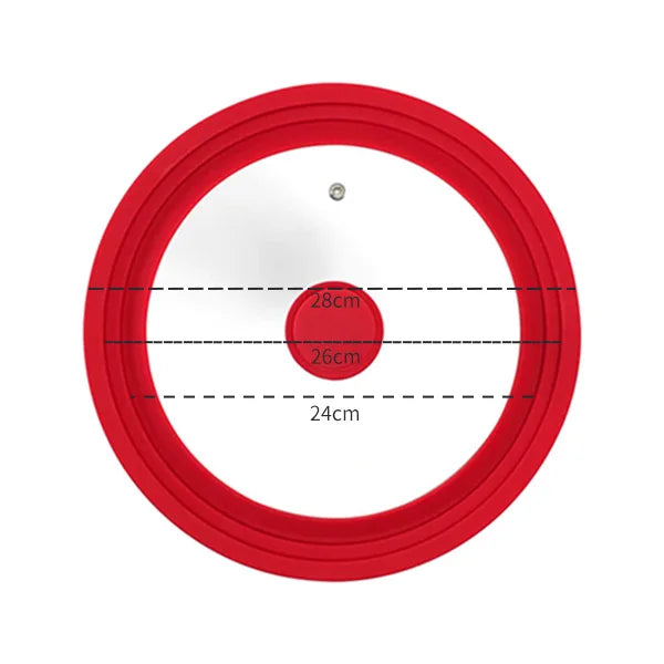 PGY Tempered Glass Pot Lid – Silicone Rim & Cool-Touch Handle Glass Pot Lid Axl Red 24-26-28cm