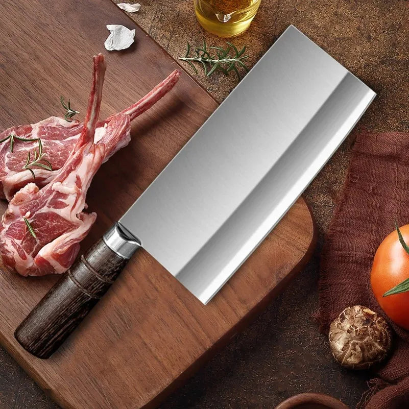 InLeung Chef Cleaver Knife – Sharp Stainless Steel & Wood Handle Chef Cleaver Knife Axl