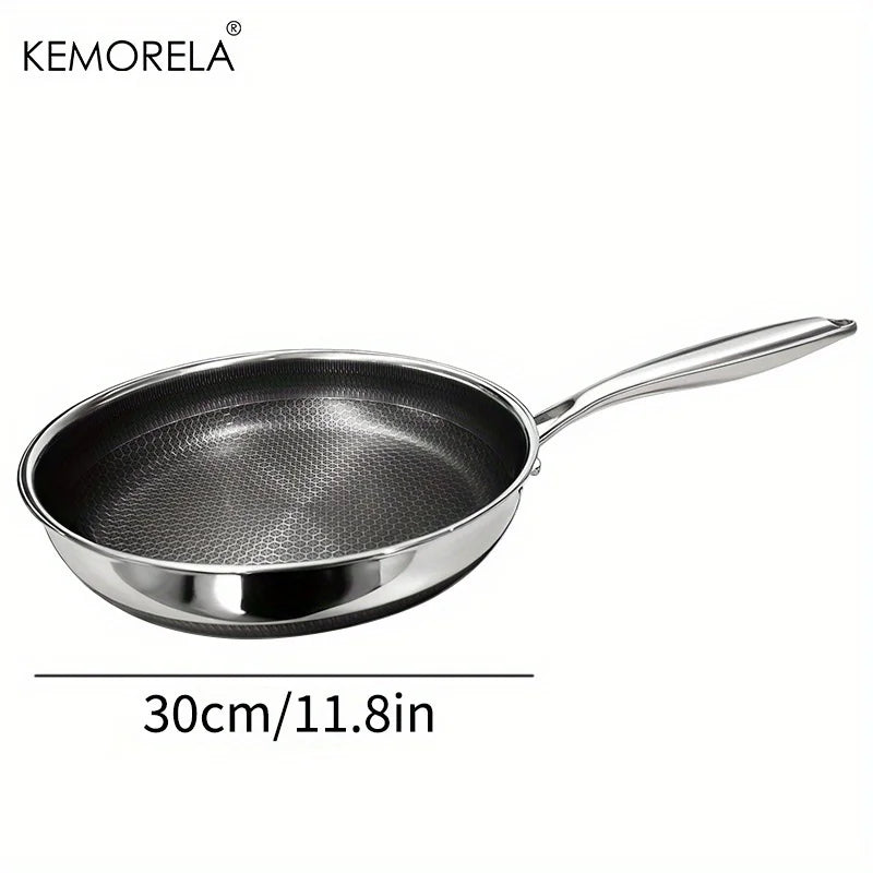 KEMORELA 316 Stainless Steel Tri-Ply Honeycomb Wok Frying Pan Stainless Steel Skillet Axl 30cm