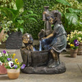 Boy & Girl Water Play Resin Garden Sculpture – 10cm Ornament Garden Sculpture Axl D