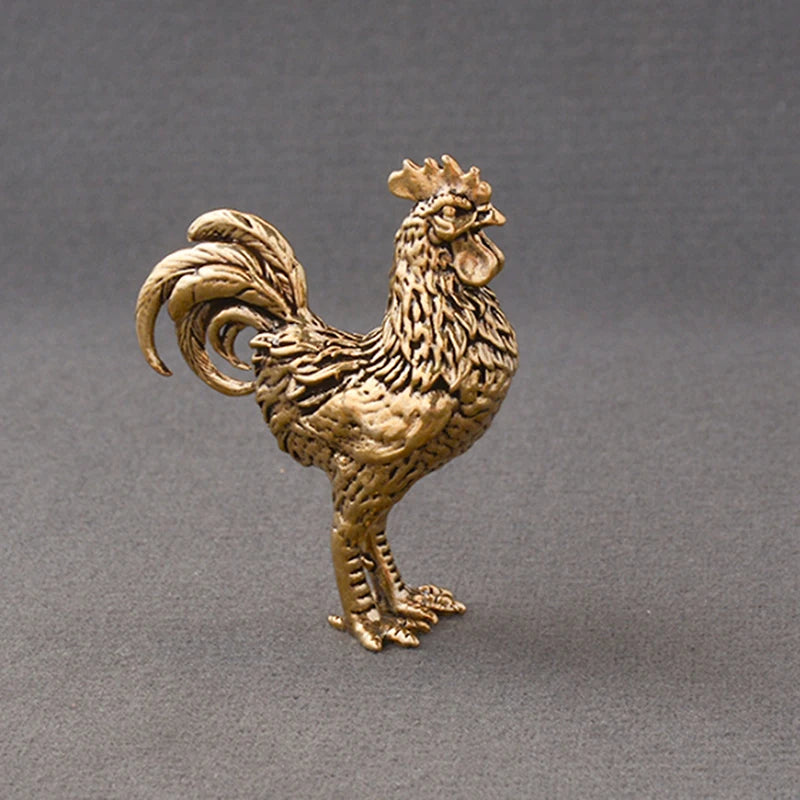 Solid Brass Rooster & Hen Mini Statue – Copper Desk Ornament Miniature Figurine Axl