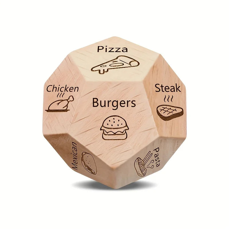 Dining Dice Game – 12-Sided Wooden Meal Planning Board Game Dice Board Game Axl 1pc