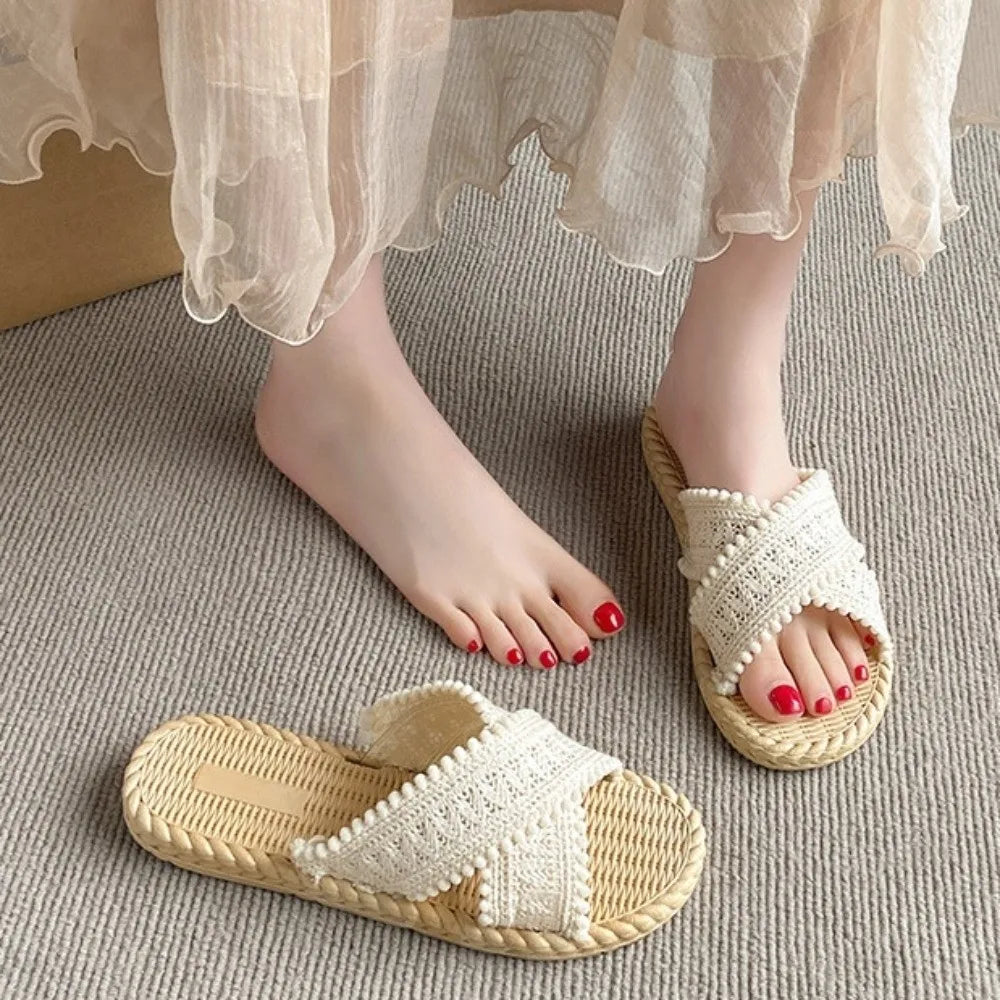 Boho Weave Flat Beach Slippers – Non-Slip PVC Sandals Beach Sandals Axl
