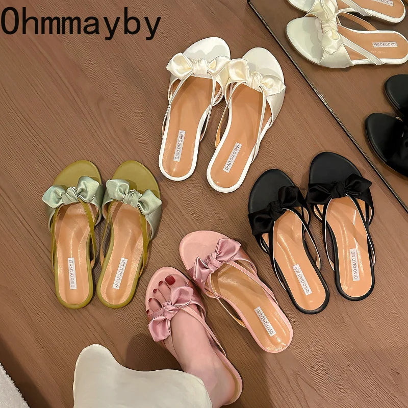Women's Butterfly-Knot Flat Slides – Summer Open-Toe Slippers Flat Slide Slippers Axl