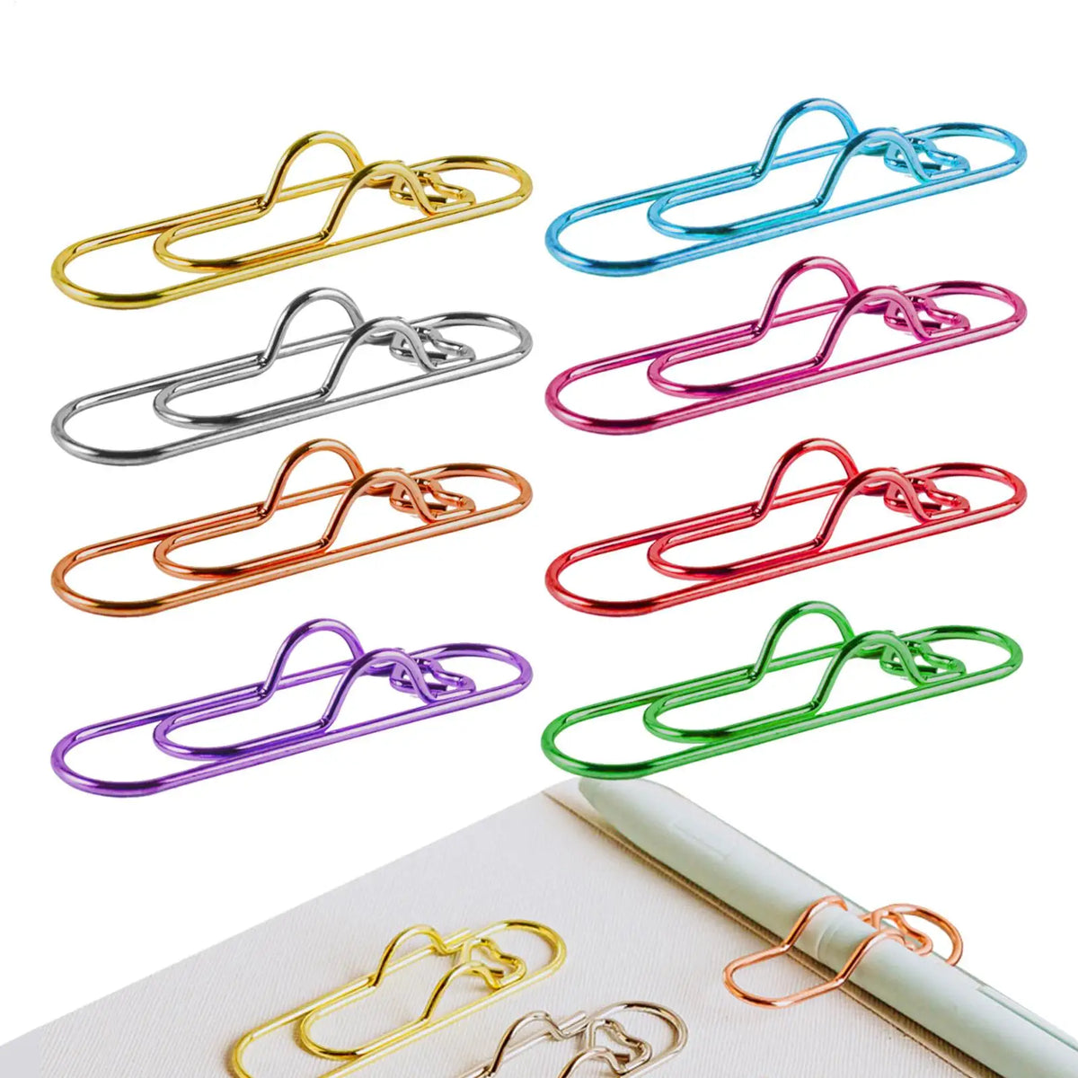8-Pack Heart Shaped Metal Paperclips – Pen & Paper Holder Clips Metal Paperclips Set Axl