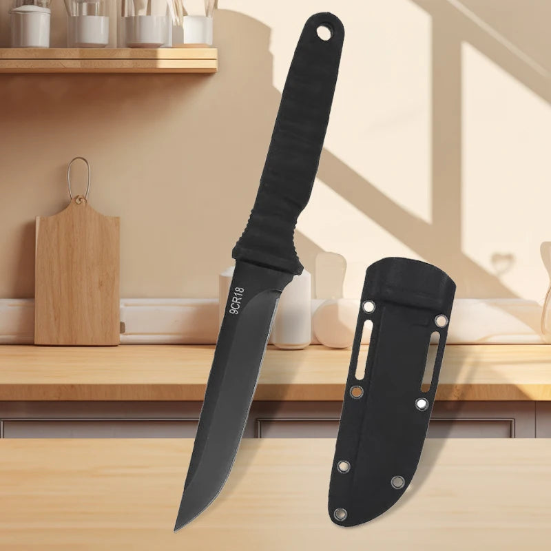 Stainless Steel Camping Knife with Sheath – 20cm Outdoor Blade Camping Knife Axl black