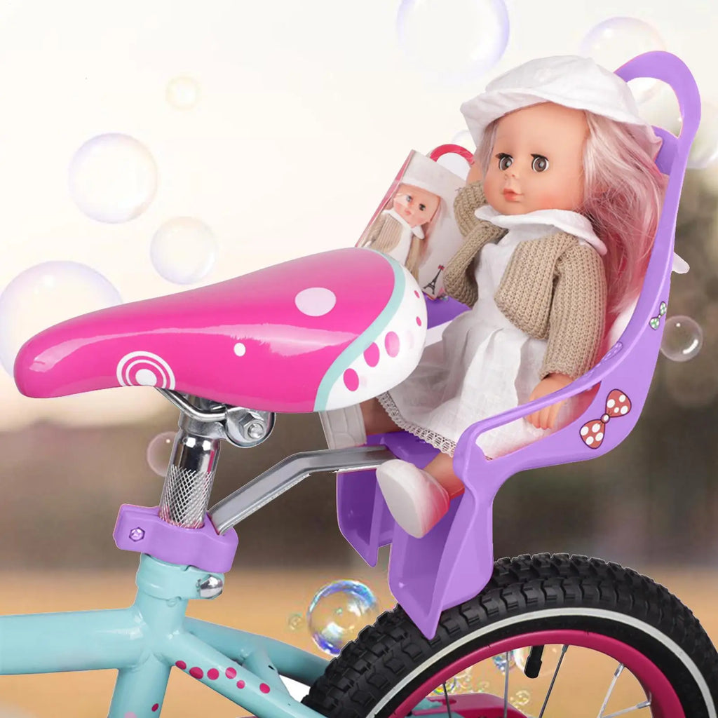 Girls Bike Doll Seat Carrier with DIY Decals – Pink & Purple Doll Bike Seat Axl
