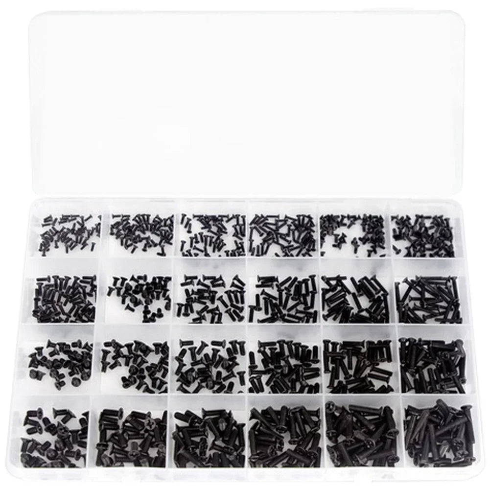 860-Piece M1.2–M3 Black Countersunk Screw Kit | Carbon Steel Screw Assortment Kit Axl