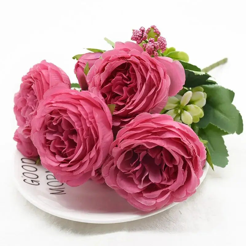 Silk Peony Rose Artificial Bouquet – Wedding & Home Décor Artificial Flower Bouquet Axl color7 1pc
