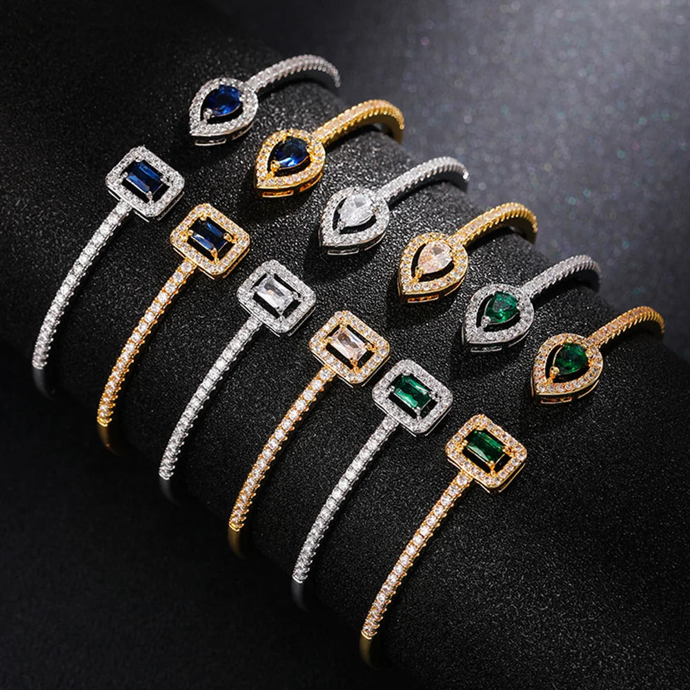 Huitan Cubic Zirconia Cuff Bracelet Bangle for Women Cuff Bracelet Bangle Axl