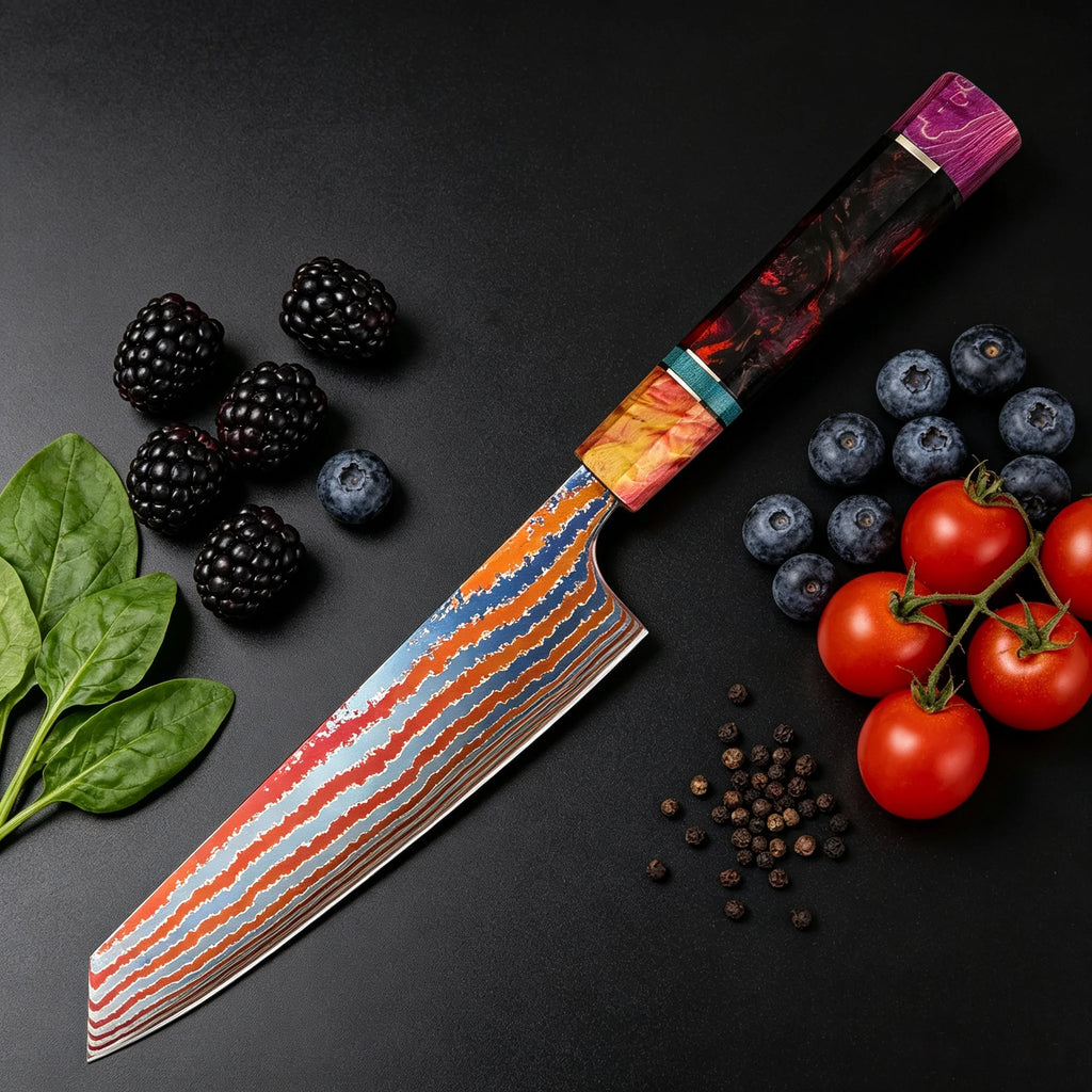 Damascus Titanium Kiritsuke Chef Knife – Sashimi & Slicing Kiritsuke Chef Knife Axl