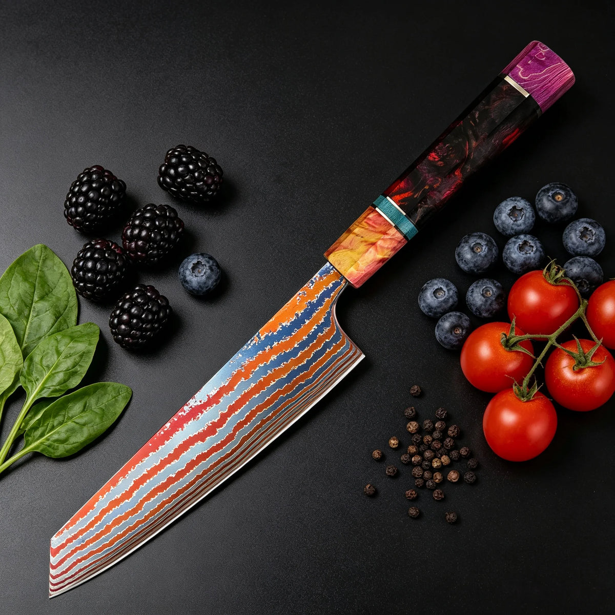 Damascus Titanium Kiritsuke Chef Knife – Sashimi & Slicing Kiritsuke Chef Knife Axl