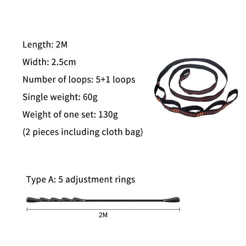 2-Pack Reinforced Hammock Tree Straps – 5-Ring Polyester, 2m Hammock Tree Straps Axl