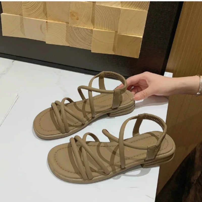 Women's Roman Gladiator Flat Sandals – Cross Strap Summer Shoes Women's Flat Sandals Axl brown 37