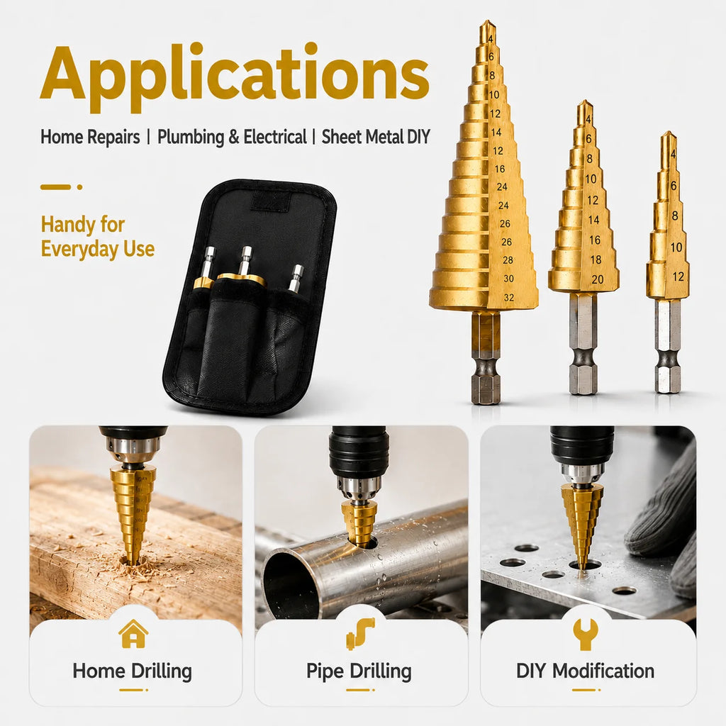 HSS Titanium Step Drill Bit 4-32mm Hex Shank Cone Cutter Step Drill Bit Axl