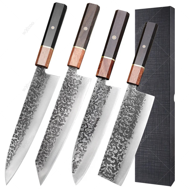 WXCOO Professional Chef Knife Set – Santoku & Meat Cleaver Chef Knife Set Axl 4pcs with Box