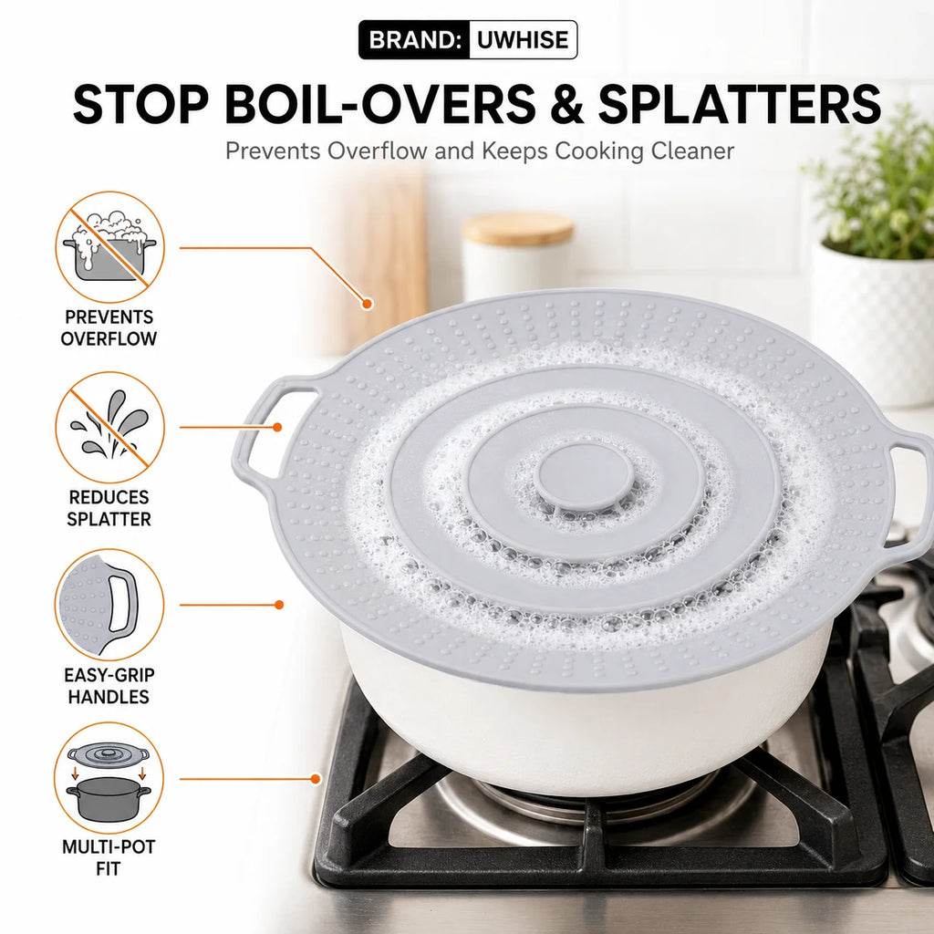 UWHISE Silicone Anti-Boilover Lid & Splatter Guard Pot Cover Silicone Pot Lid Axl