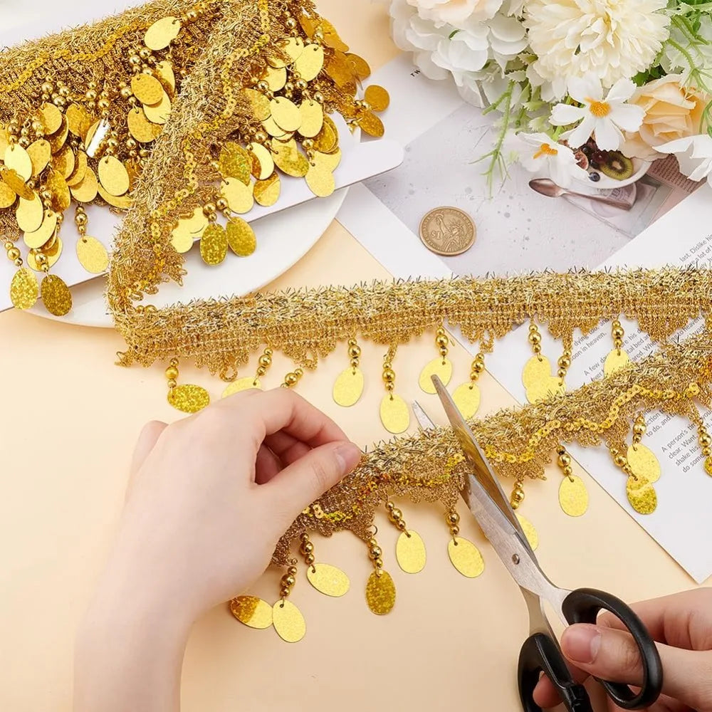 Polyester Tassel Glitter Lace Trim Bead Fringe Ribbon 85mm 5 Yds Fringe Trim Ribbon Axl