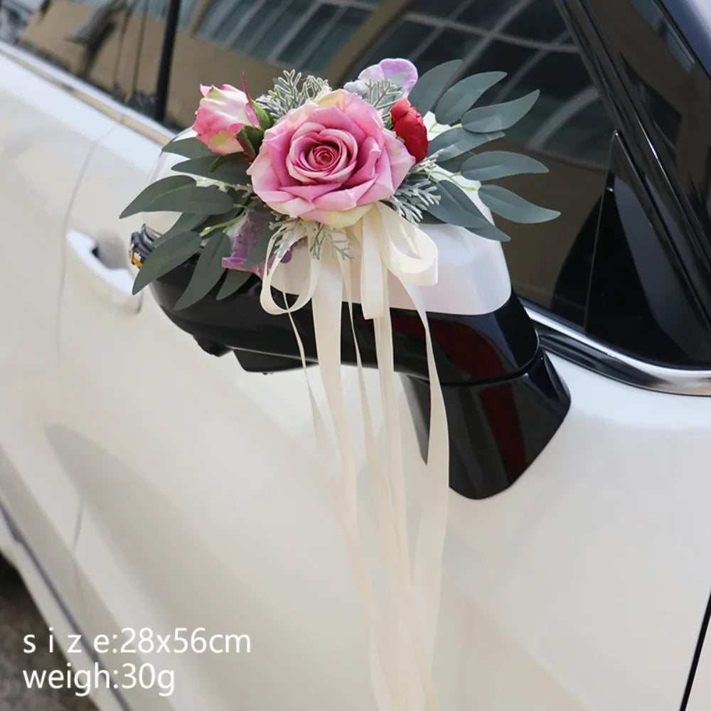 Wedding Car Floral Bow Decoration – Bridal Door & Mirror Decor Wedding Car Decoration Axl Rose Red