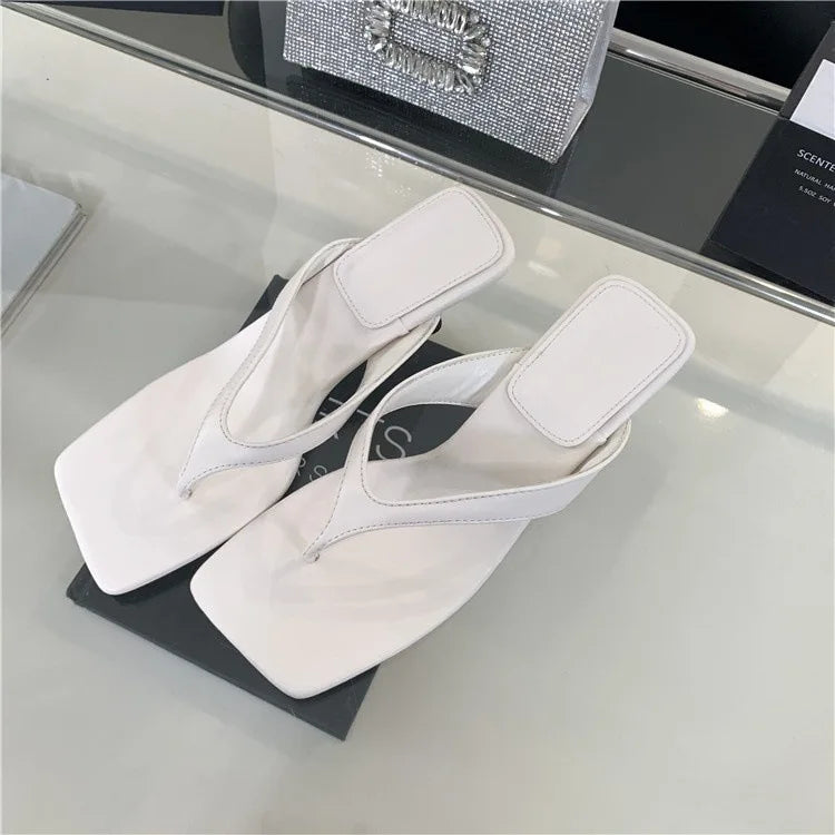 Retro Clip Toe Women's Low Heel Summer Slippers | Party Shoes Low Heel Slippers Axl 35 WHITE