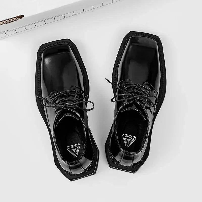 Men's Square Toe Leather Dress Loafers – Black Lace-Up Men's Dress Loafers Axl Black Bright 39