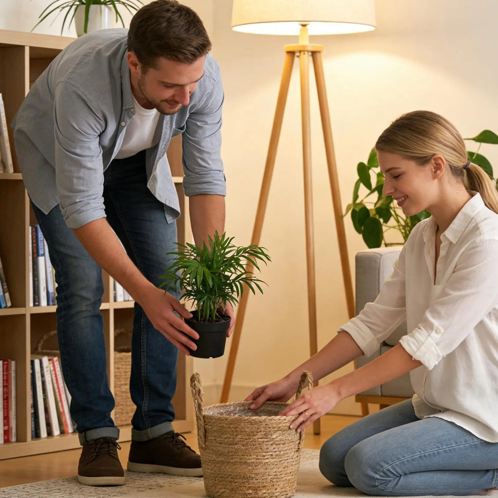 Woven Seagrass Plant Basket with Handle | Indoor & Outdoor Woven Plant Basket Axl