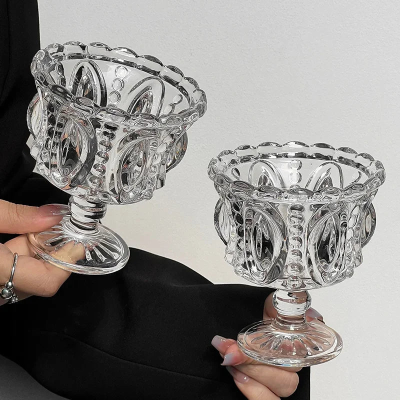KEMORELA Retro Embossed Black Crystal Goblet | Whiskey & Dessert Glass Cocktail Goblet Glass Axl 2PCS Transparent 201-300ml