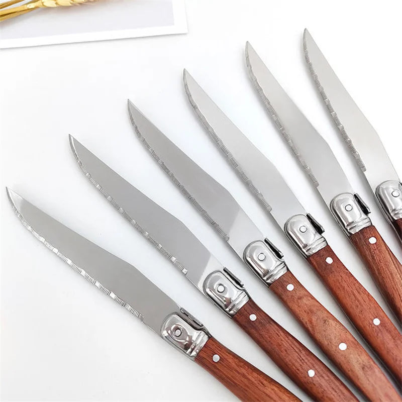 Serrated Steak Knives Set 4/6/8 Pc – Full Tang Steel & Wood Handle Steak Knife Set Axl