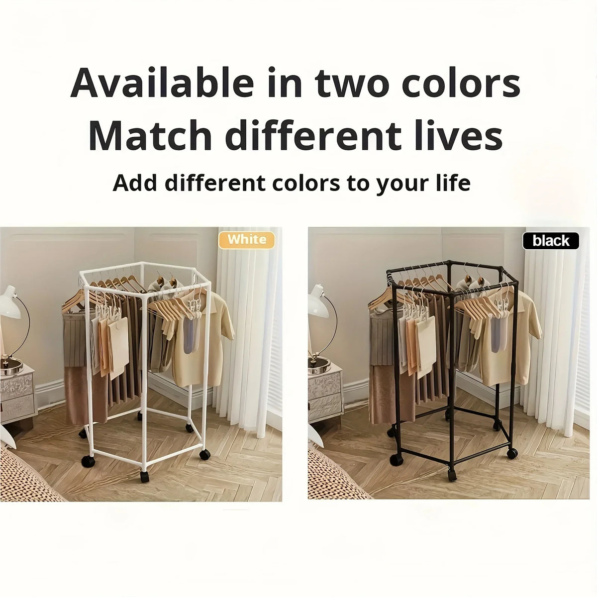 Freestanding 6-Bar Clothes Rack with Wheels & Shelves | Steel Freestanding Clothes Rack Axl