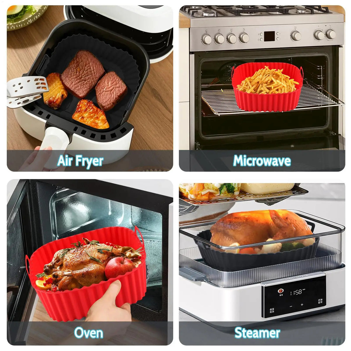 Non-Stick Silicone Air Fryer Liner – Square Baking Tray 8.27" Silicone Baking Liner Axl