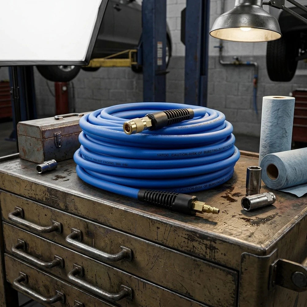 1/4" High-Pressure PVC Air Hose | Copper Fittings & Quick Connect Pneumatic Air Hose Axl