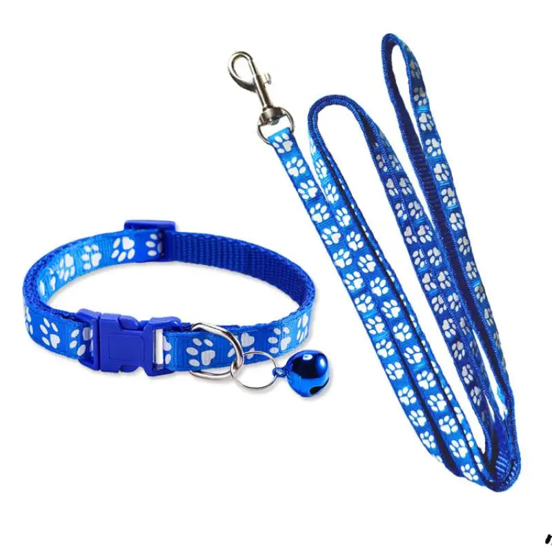 Dog Paw Print Leash & Adjustable Collar Set | Puppy Walking Lead Dog Leash & Collar Set Axl A4