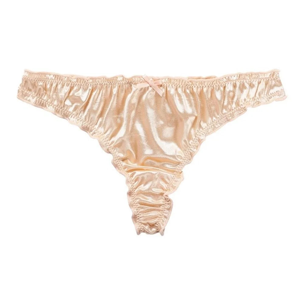 Satin Ruffle Women's Low-Rise G-String Briefs | Seamless Nylon Women's Lingerie Briefs Axl Skin 1XL 1pc