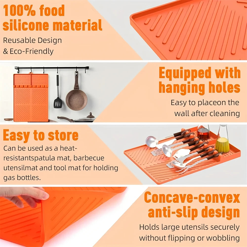 Silicone Grill Mat – Food Grade BBQ Drip Pad & Spatula Rest Silicone Grill Mat Axl