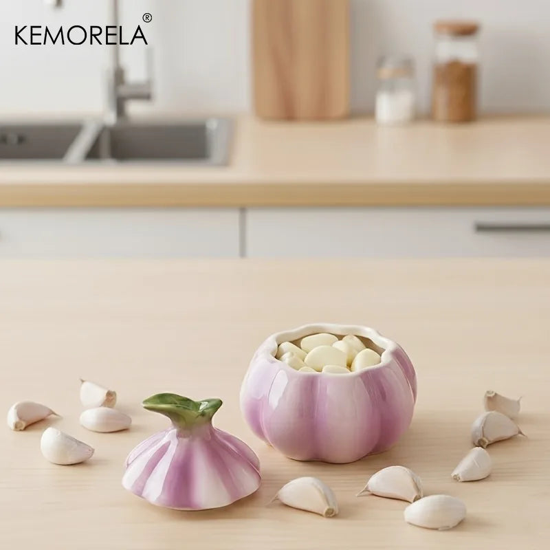 Purple Ceramic Garlic Storage Jar – Airtight Kitchen Container Ceramic Storage Jar Axl