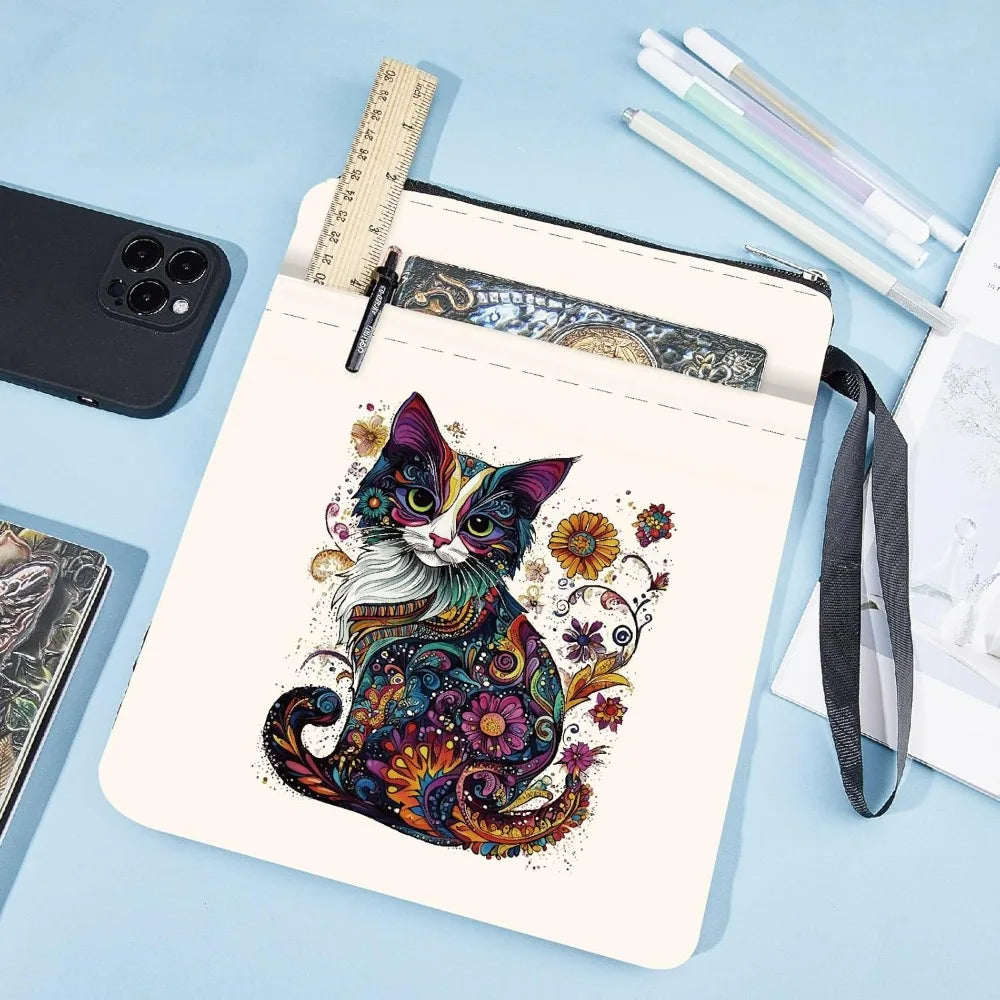 Cat Book Sleeve 11x8.7" – Washable Fabric Cover with Zipper Pocket Fabric Book Cover Axl