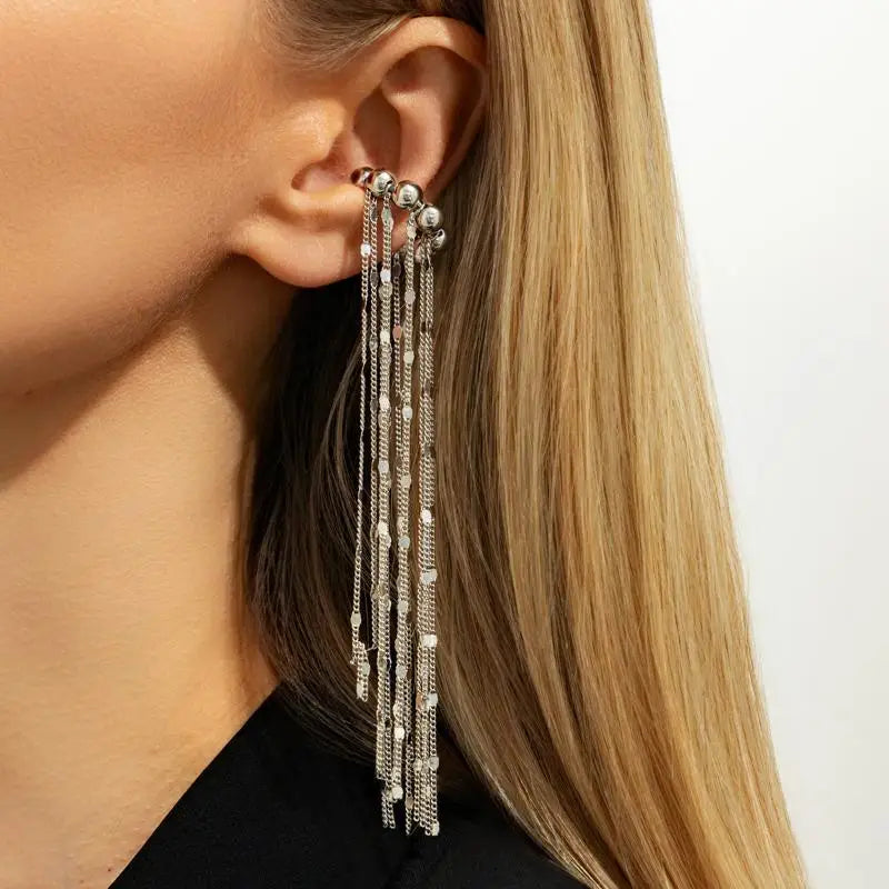 Pearl Long Tassel Ear Cuff Clip – No Piercing Women's Earrings Ear Cuff Earrings Axl A2