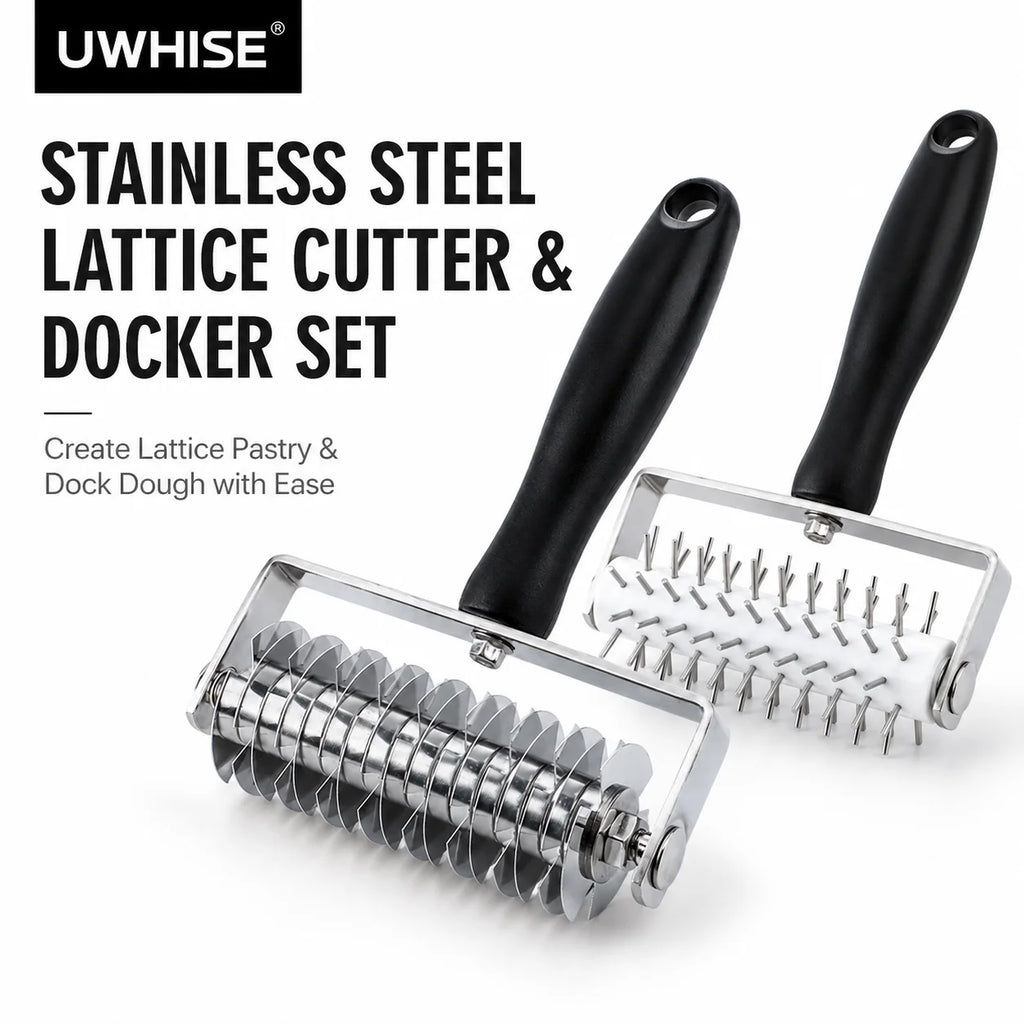 Uwhise Pastry Lattice Roller Cutter & Pizza Dough Docker – Steel Pastry Baking Tool Axl