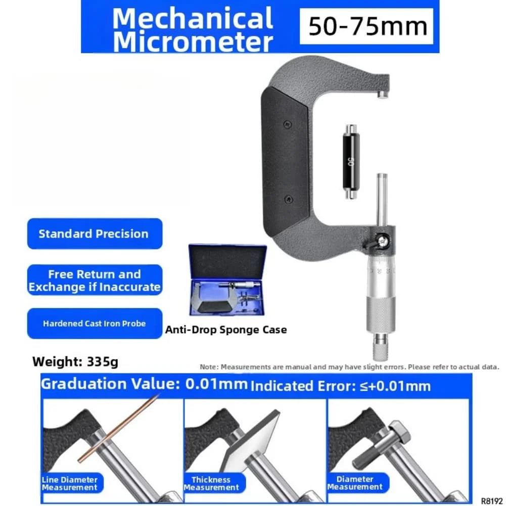 Mechanical Outside Micrometer 0–100mm Metric Gauge | 0.01mm Mechanical Micrometer Axl 50-75mm China Mainland