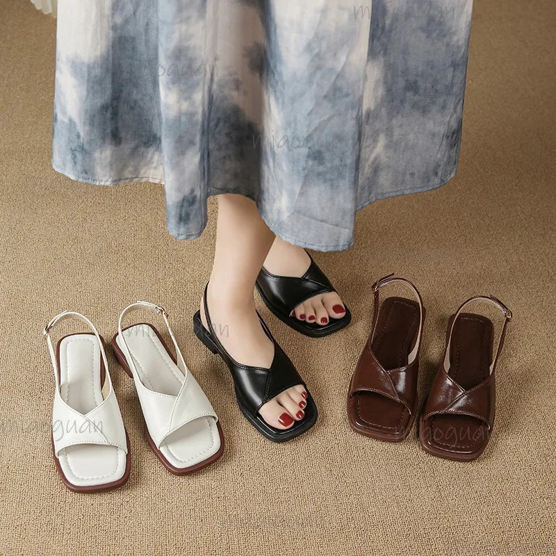 Women's French Style Low Heel Roman Sandals – Buckle Strap Women's Sandals Axl