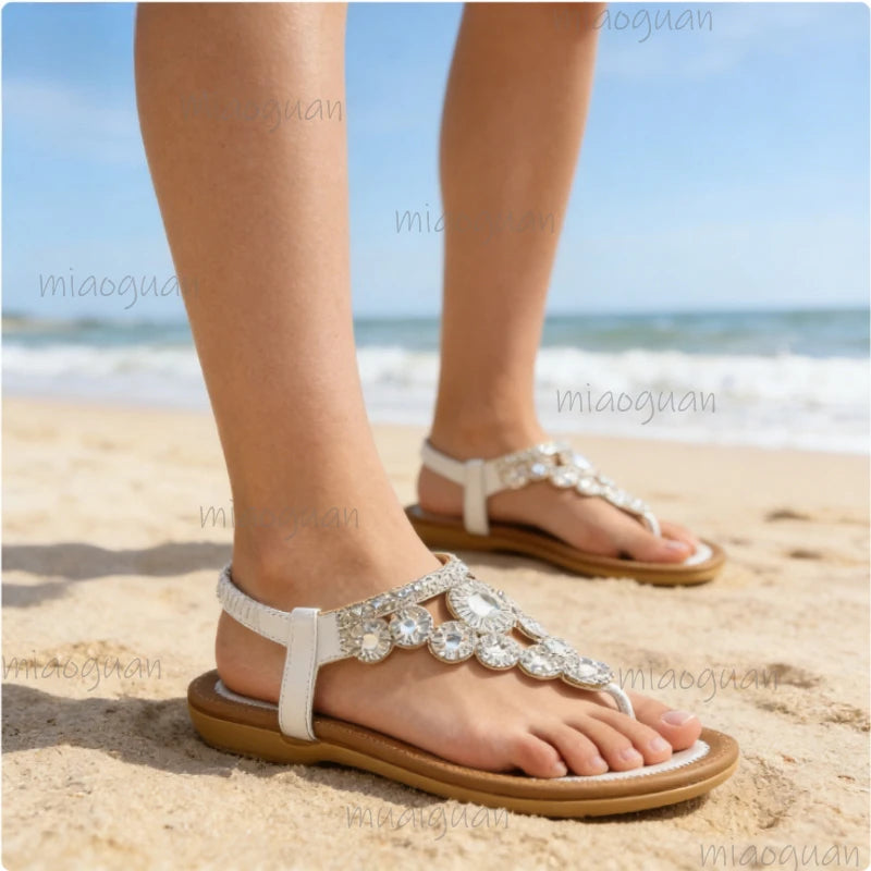 Women's Crystal Flat Sandals – Bohemian Beach Flip-Flops Crystal Flat Sandals Axl